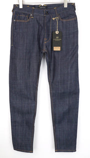 MAISON SCOTCH moteriškos W27 tamsiai mėlynos netempiamos morkų formos plonos džinsinės kelnės su sagomis 