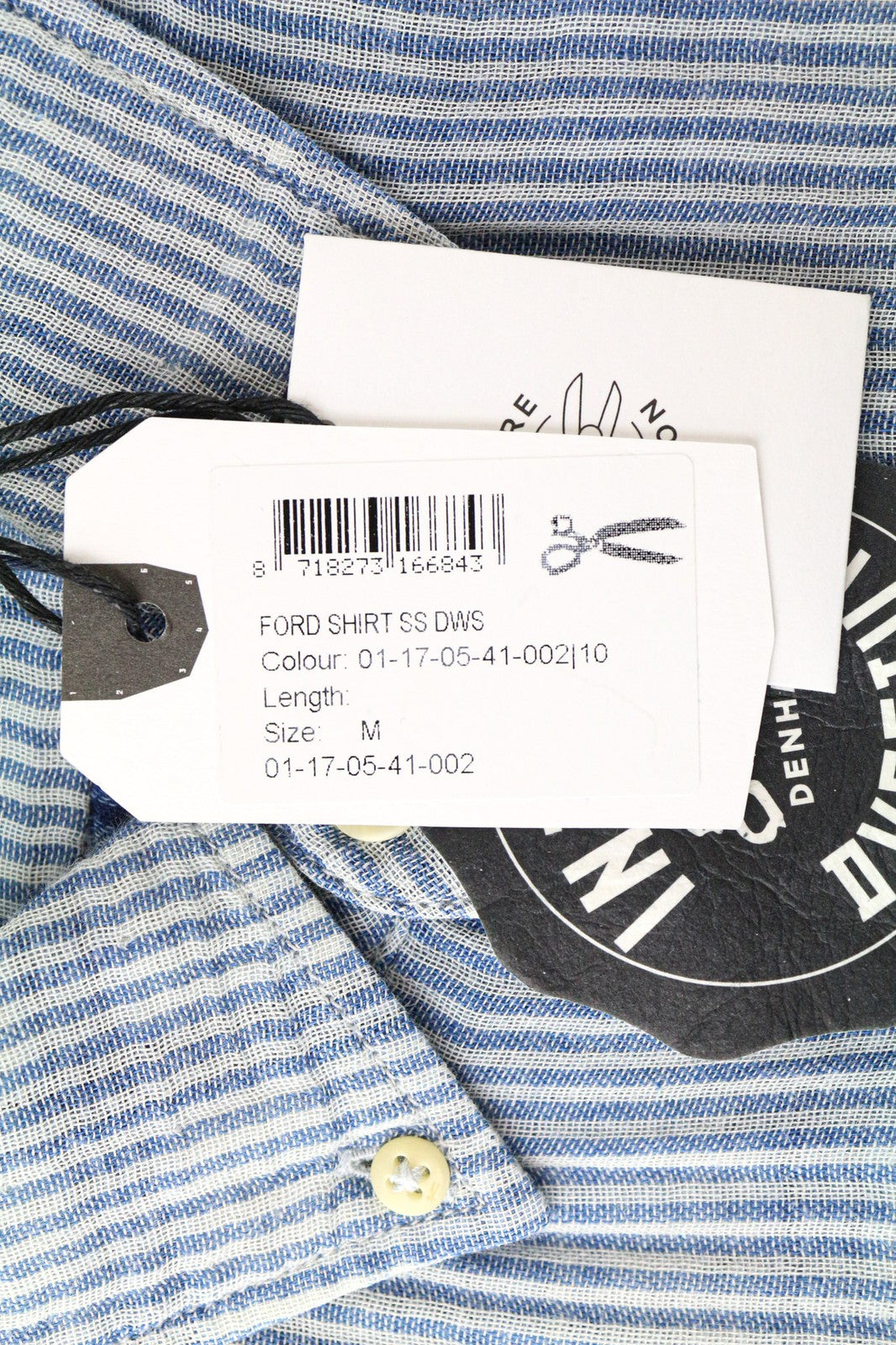 DENHAM Ford vyriški marškiniai M mėlyni dryžuoti medvilniniai melanžo spalvos trumpomis rankovėmis su sagomis