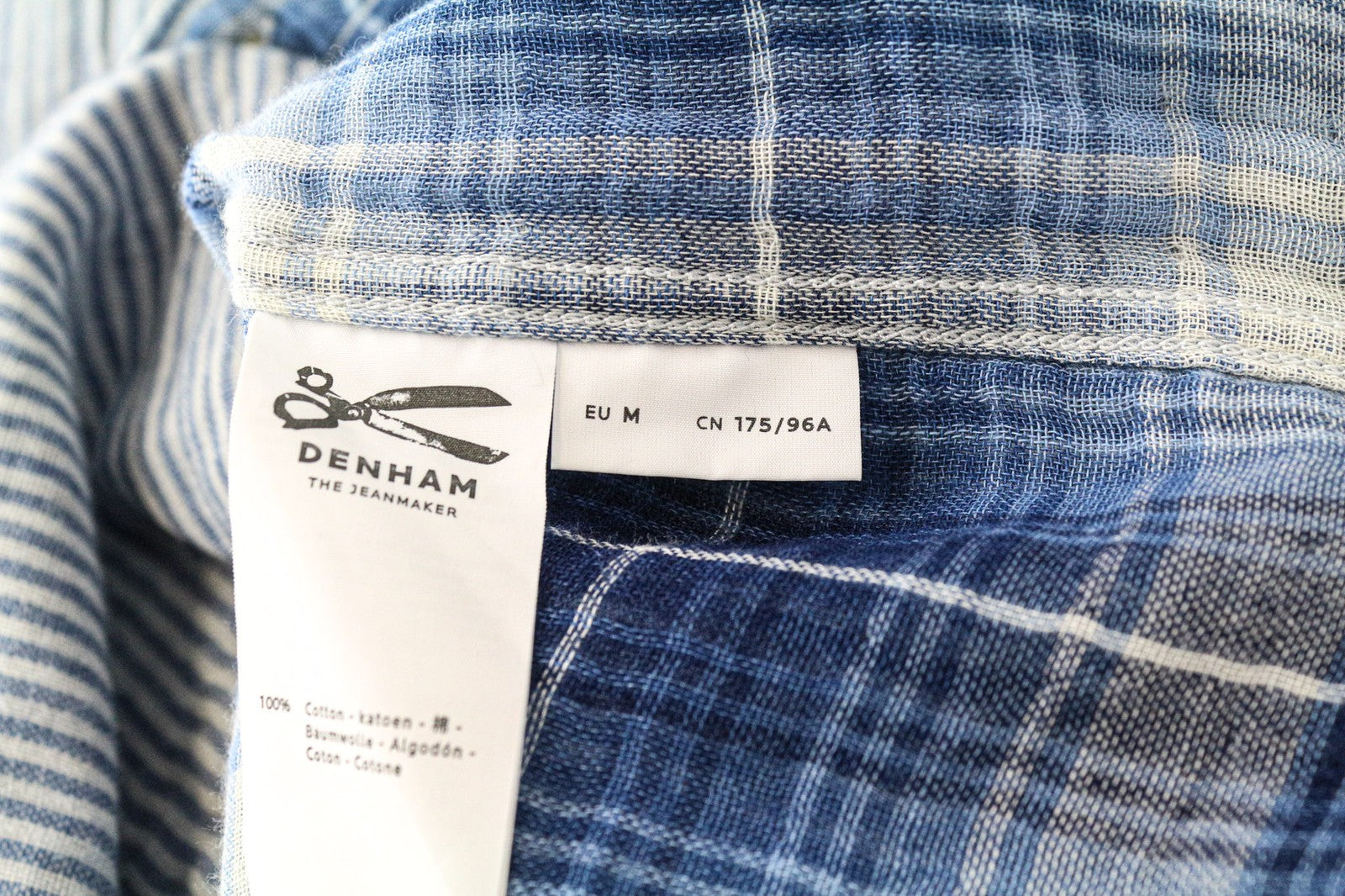 DENHAM Ford vyriški marškiniai M mėlyni dryžuoti medvilniniai melanžo spalvos trumpomis rankovėmis su sagomis