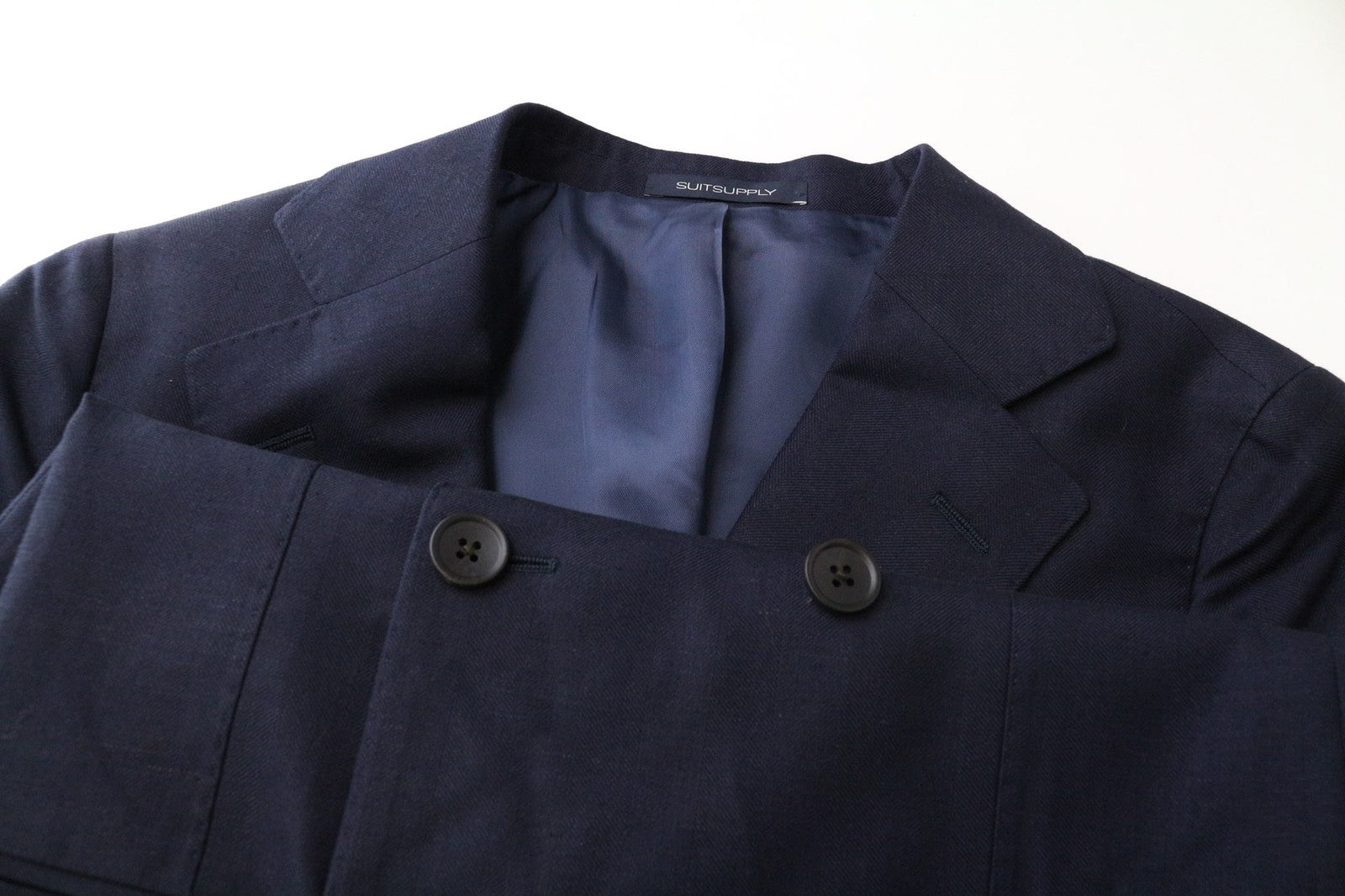 SUITSUPPLY La Spalla Men's Suit UK32R Blue 2-Piece Double Row Wool Silk Linen