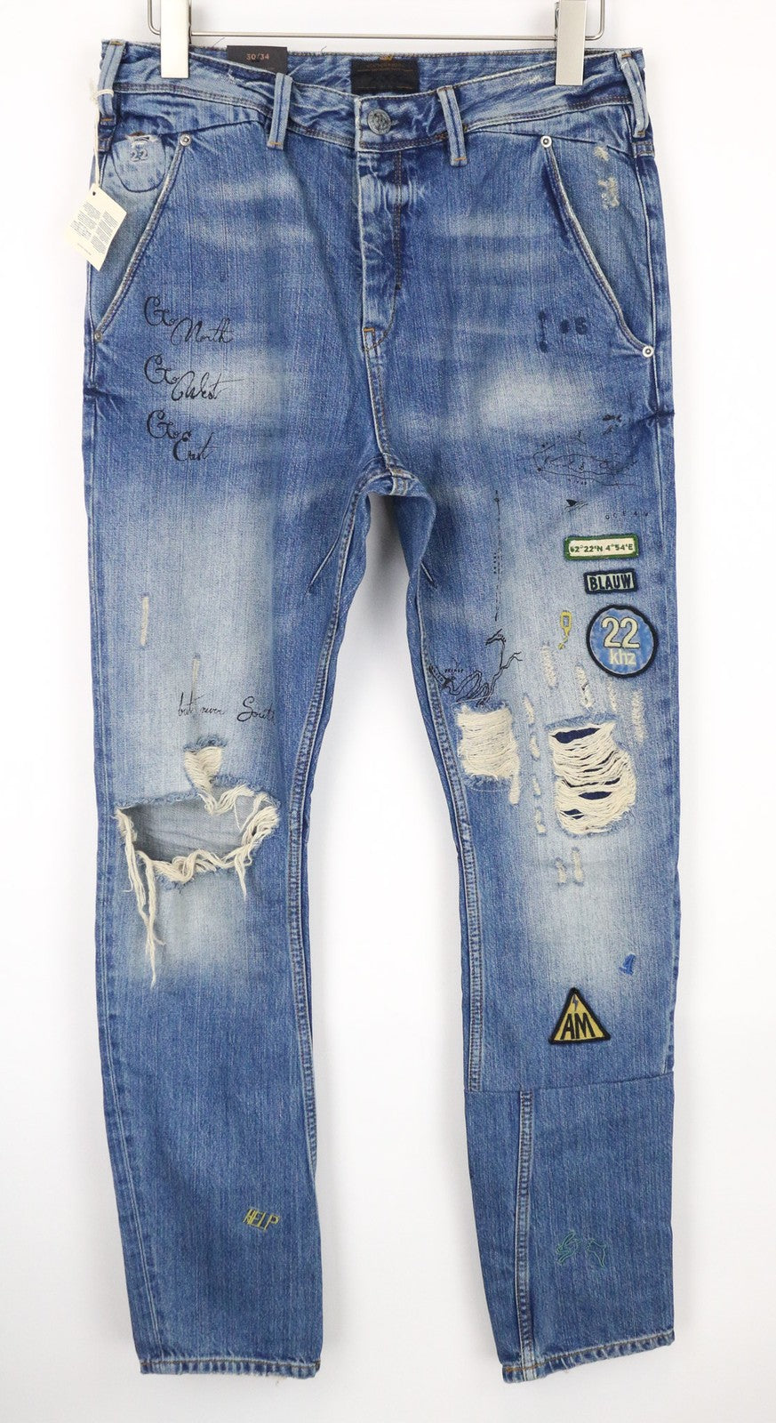 SCOTCH & SODA Fleet Men's Jeans W30/L34 Blue Distressed 3D Anti Fit Non-Stretch