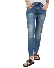 R13 Boy Skinny Women Jeans 27 Jasper Stretch Washed Faded Ankle Cropped Blue