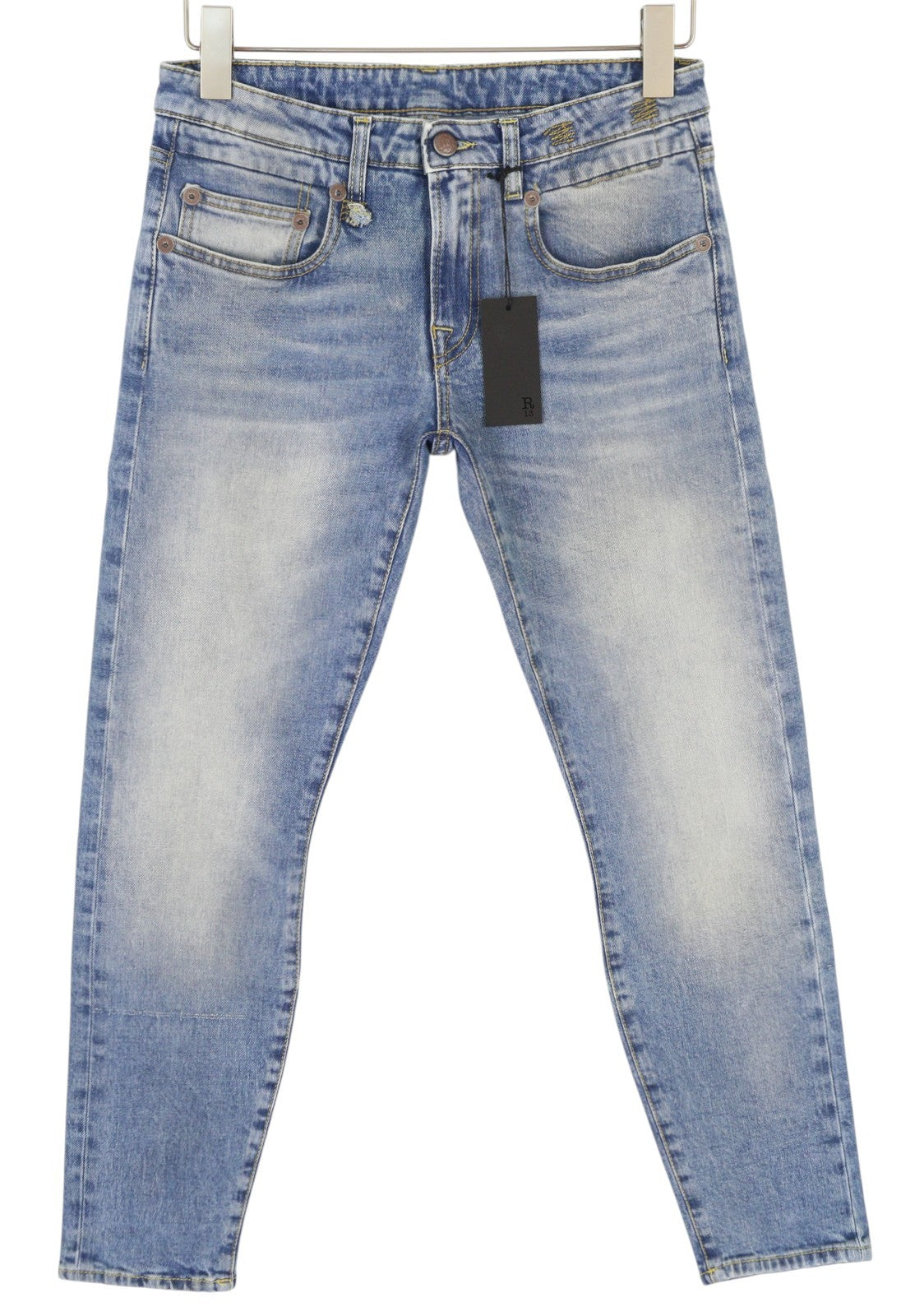 R13 Boy Skinny Women Jeans 27 Jasper Stretch Washed Faded Ankle Cropped Blue