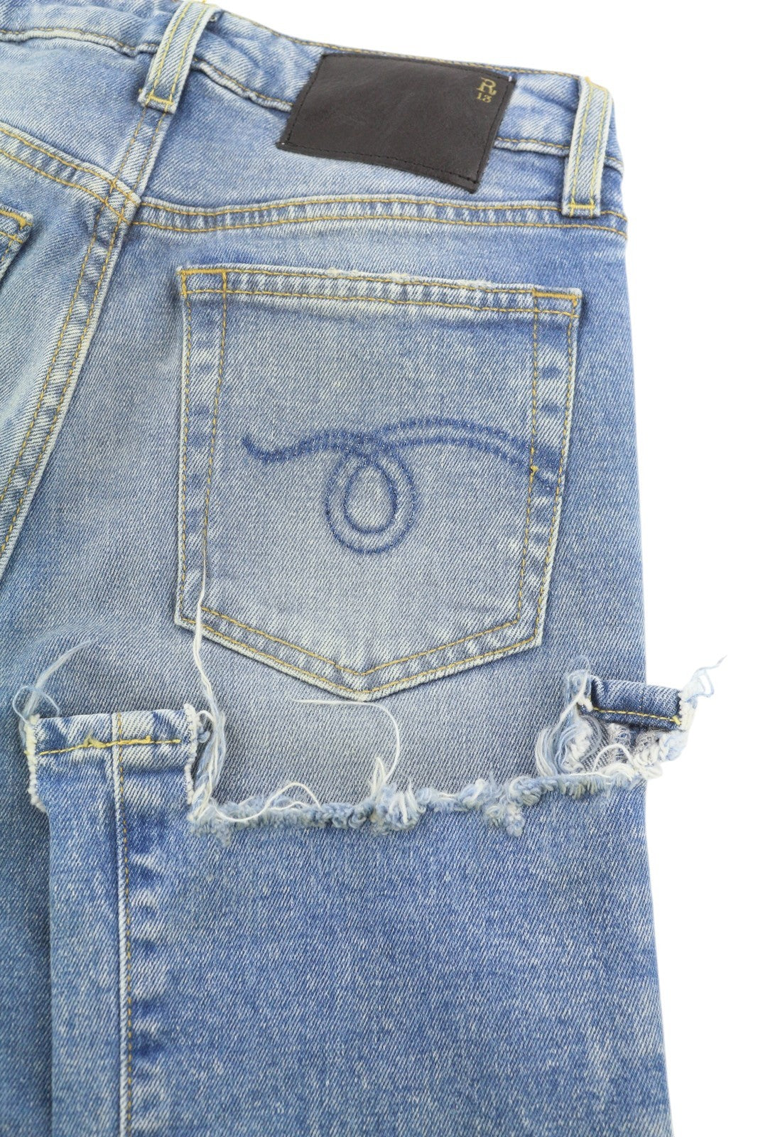 R13 Kick Fit Women Jeans 24 Jasper Stretch Washed Faded Ankle Cropped Denim