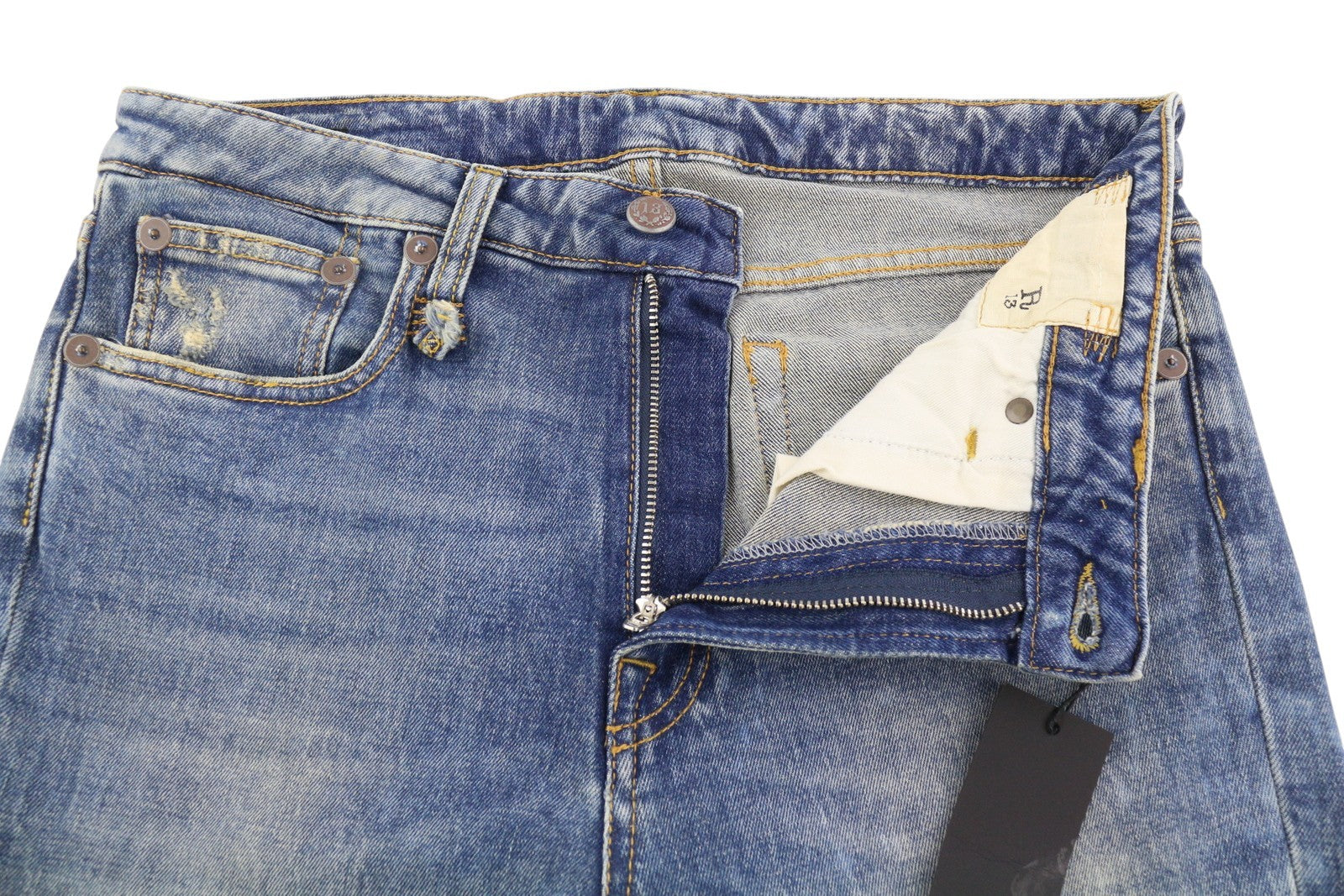 R13 Kick Fit moteriški džinsai 29 Kelly Stretch skalbti išblukę trumpinti iki kulkšnių RRP 699 € 