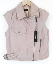 DIESEL moteriška XS dydžio rožinė berankovė avikailio odinė liemenė su diržu juosmenyje 