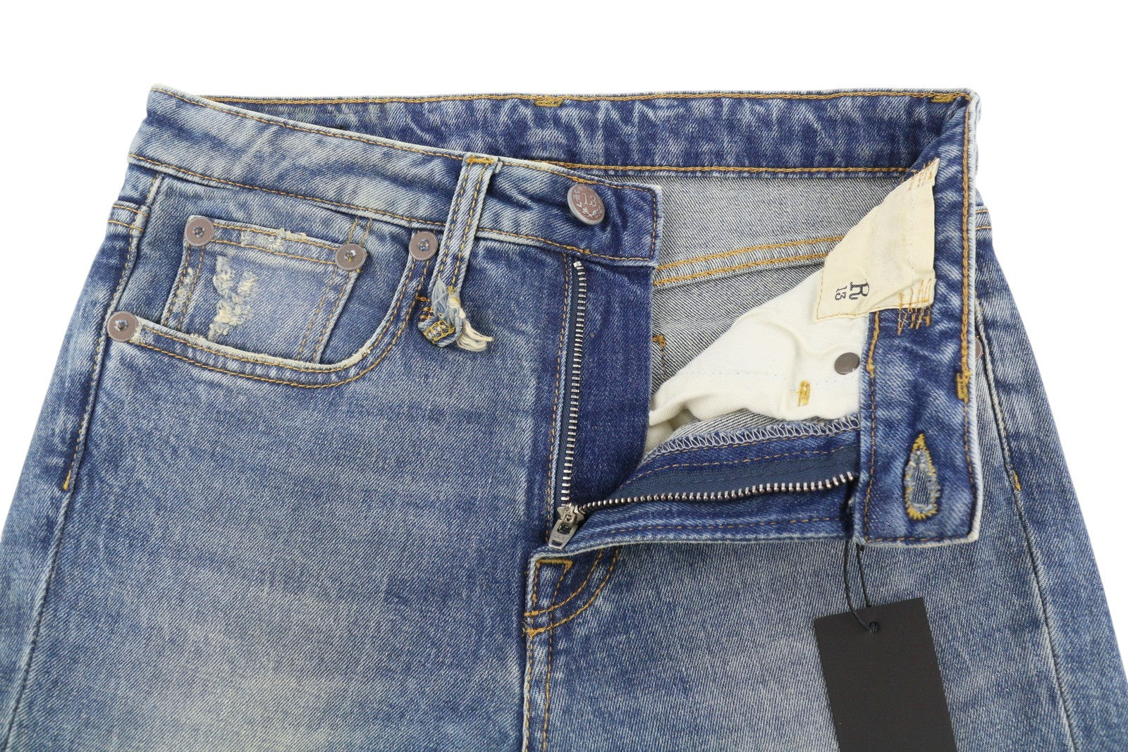 R13 Kick Fit moteriški džinsai 24 Kelly Stretch skalbti išblukę trumpinti iki kulkšnių RRP 699 € 