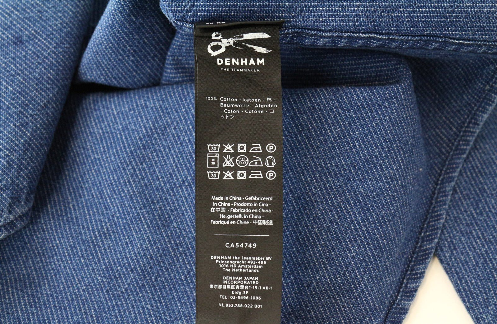 DENHAM Ellis vyriški marškinėliai XS dydžio mėlyni taškuoti medvilniniai raštuoti džinso stiliaus laisvalaikio stiliaus marškinėliai 