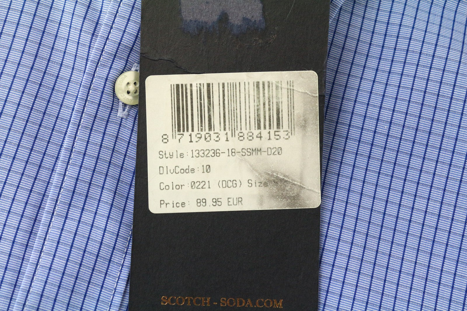 SCOTCH &amp; SODA vyriški marškinėliai S dydžio mėlyni languoti medvilniniai marškinėliai su sagomis ir ilgomis rankovėmis 