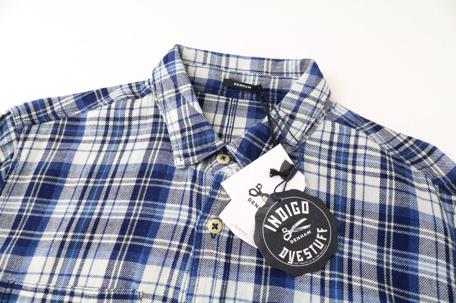 DENHAM vyriški marškiniai su apvadais, mėlyni, languoti, melanžo rašto, klasikiniai ilgomis rankovėmis