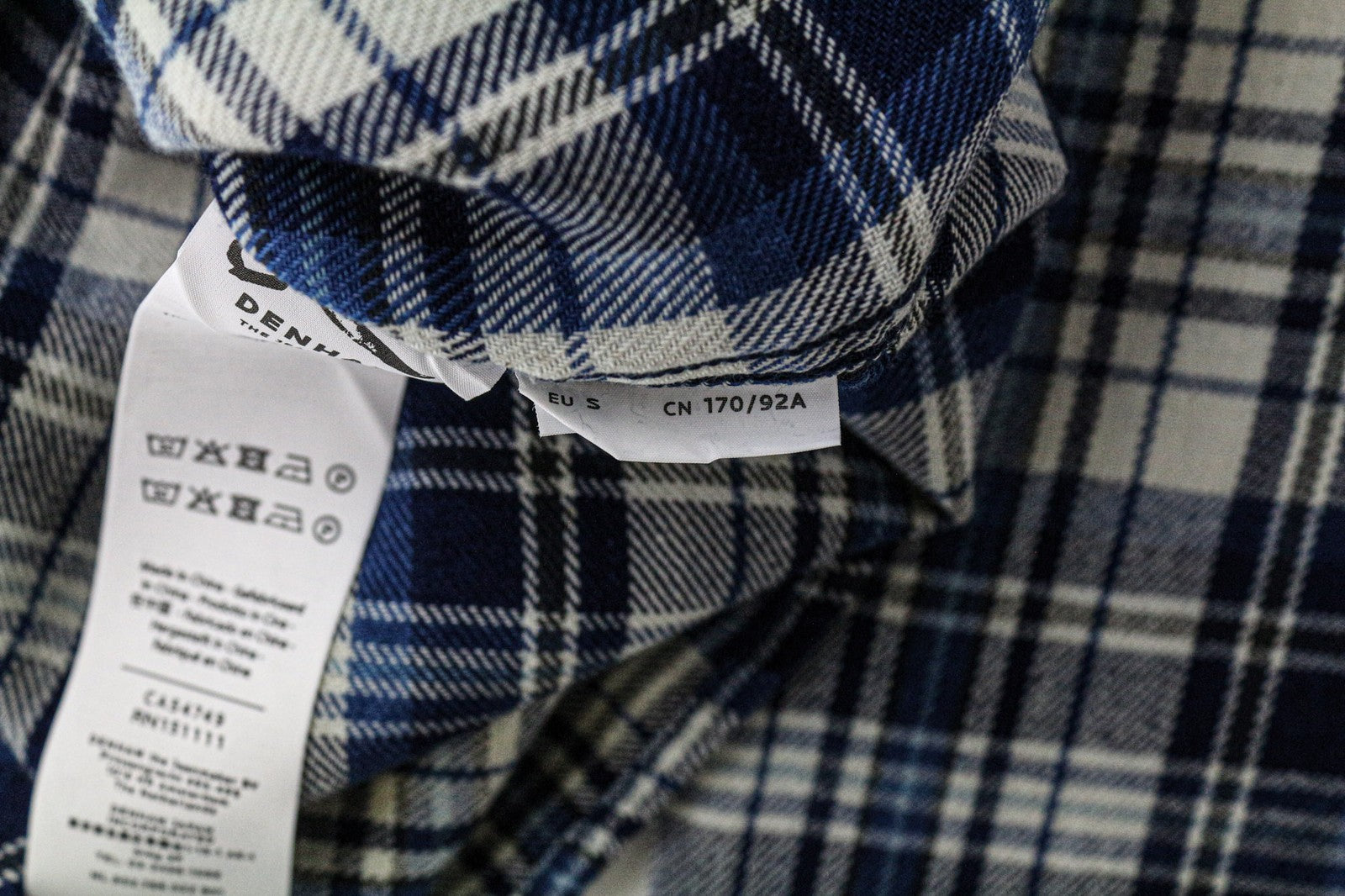 DENHAM vyriški marškiniai su apvadais, mėlyni, languoti, melanžo rašto, klasikiniai ilgomis rankovėmis