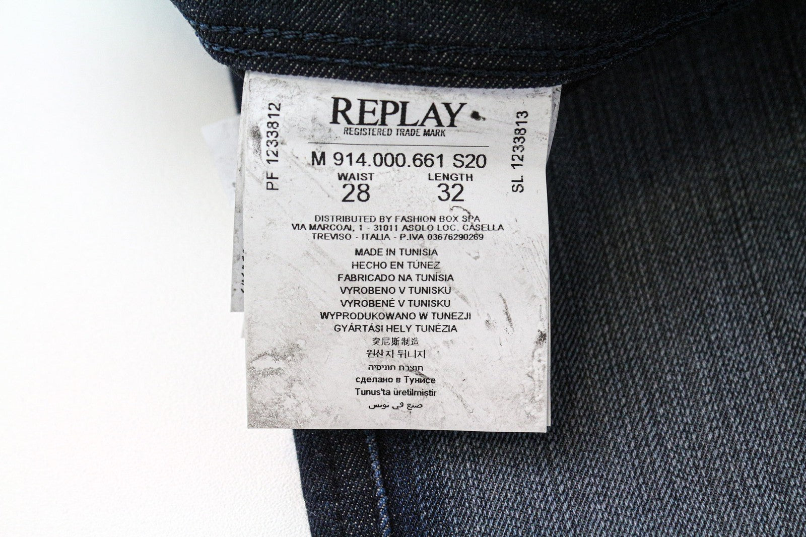 REPLAY Anbass vyriški džinsai W28/L32 tamsiai mėlyni, ploni, tamprūs, Hyperflex su užtrauktuku 