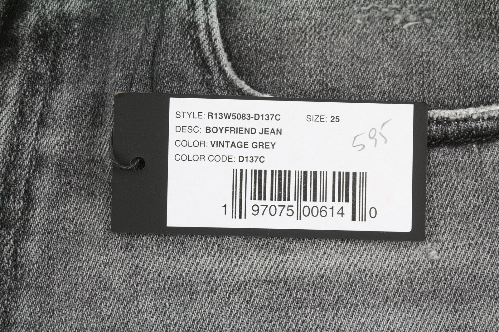 R13 Boyfriend moteriški džinsai 25 Vintage pilki skalbti išblukę plėšyti džinsai 