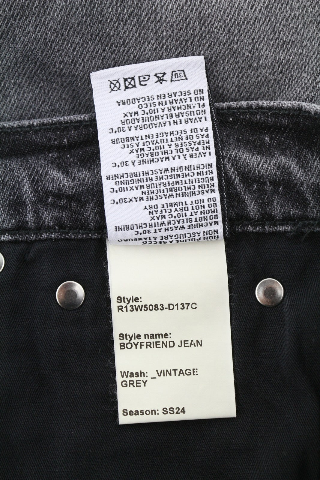 R13 Boyfriend moteriški džinsai 25 Vintage pilki skalbti išblukę plėšyti džinsai 