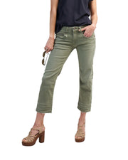 R13 berniukiški tiesūs moteriški džinsai 27 alyvuogių žalios spalvos, tamprūs, išblukę, trumpinti iki kulkšnių. 