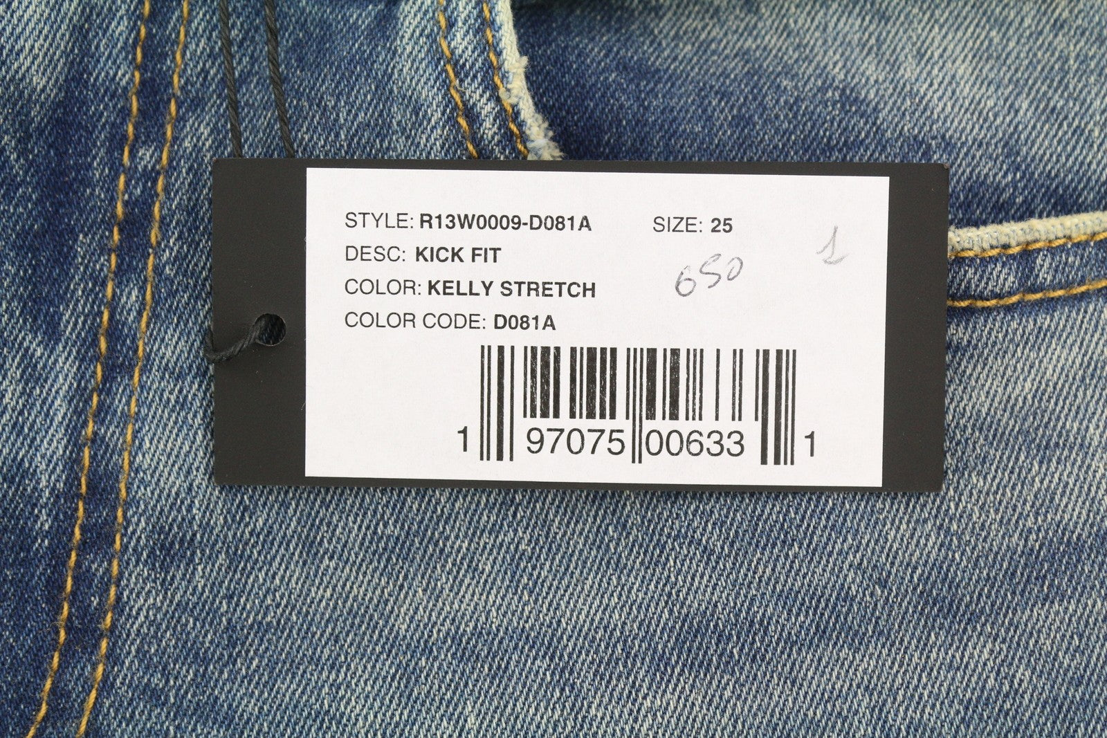 R13 Kick Fit moteriški džinsai 25 Kelly Stretch skalbti išblukę trumpinti iki kulkšnių RRP 699 € 