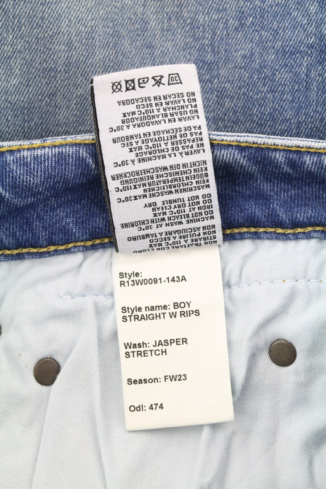 R13 berniukiški tiesūs, plėšyti moteriški džinsai, 30 Jasper tamprūs, išblukinti, skalbti, trumpinti džinsai 