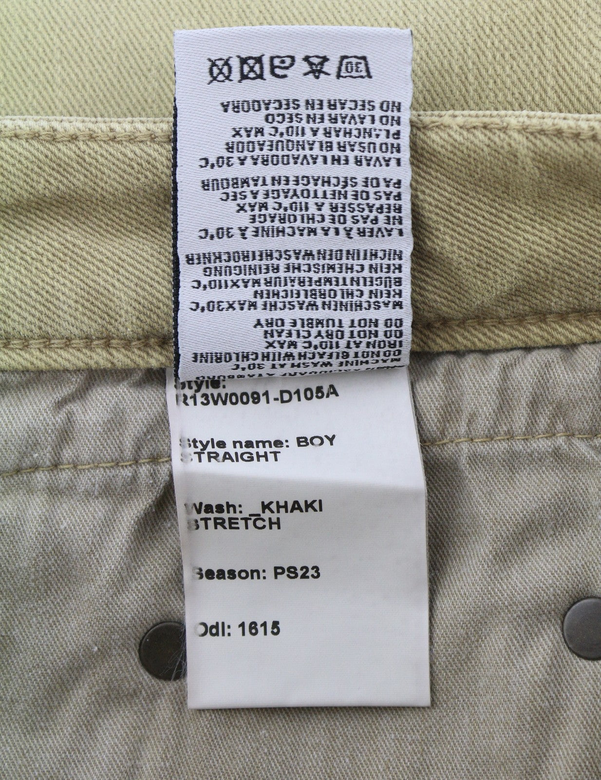 R13 berniukiški tiesūs moteriški džinsai, 26 chaki spalvos, tamprūs, blukinti, iki kulkšnių, laisvalaikio, RRP 699 € 