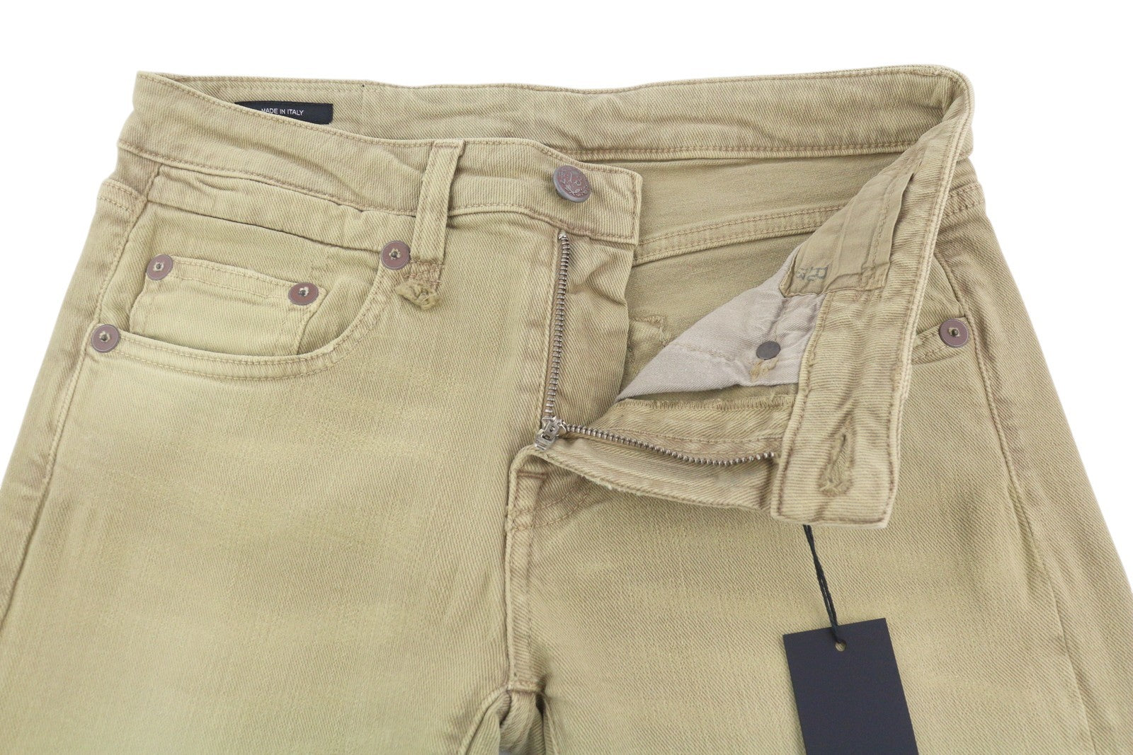 R13 berniukiški tiesūs moteriški džinsai, 26 chaki spalvos, tamprūs, blukinti, iki kulkšnių, laisvalaikio, RRP 699 € 