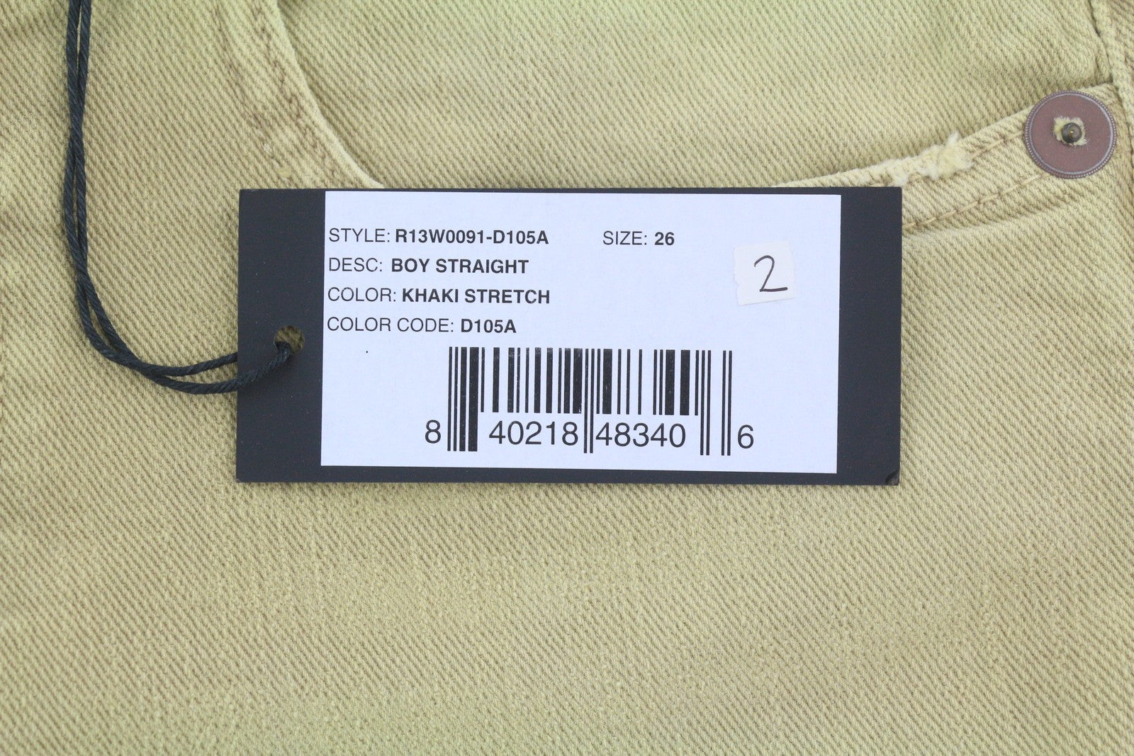 R13 berniukiški tiesūs moteriški džinsai, 26 chaki spalvos, tamprūs, blukinti, iki kulkšnių, laisvalaikio, RRP 699 € 