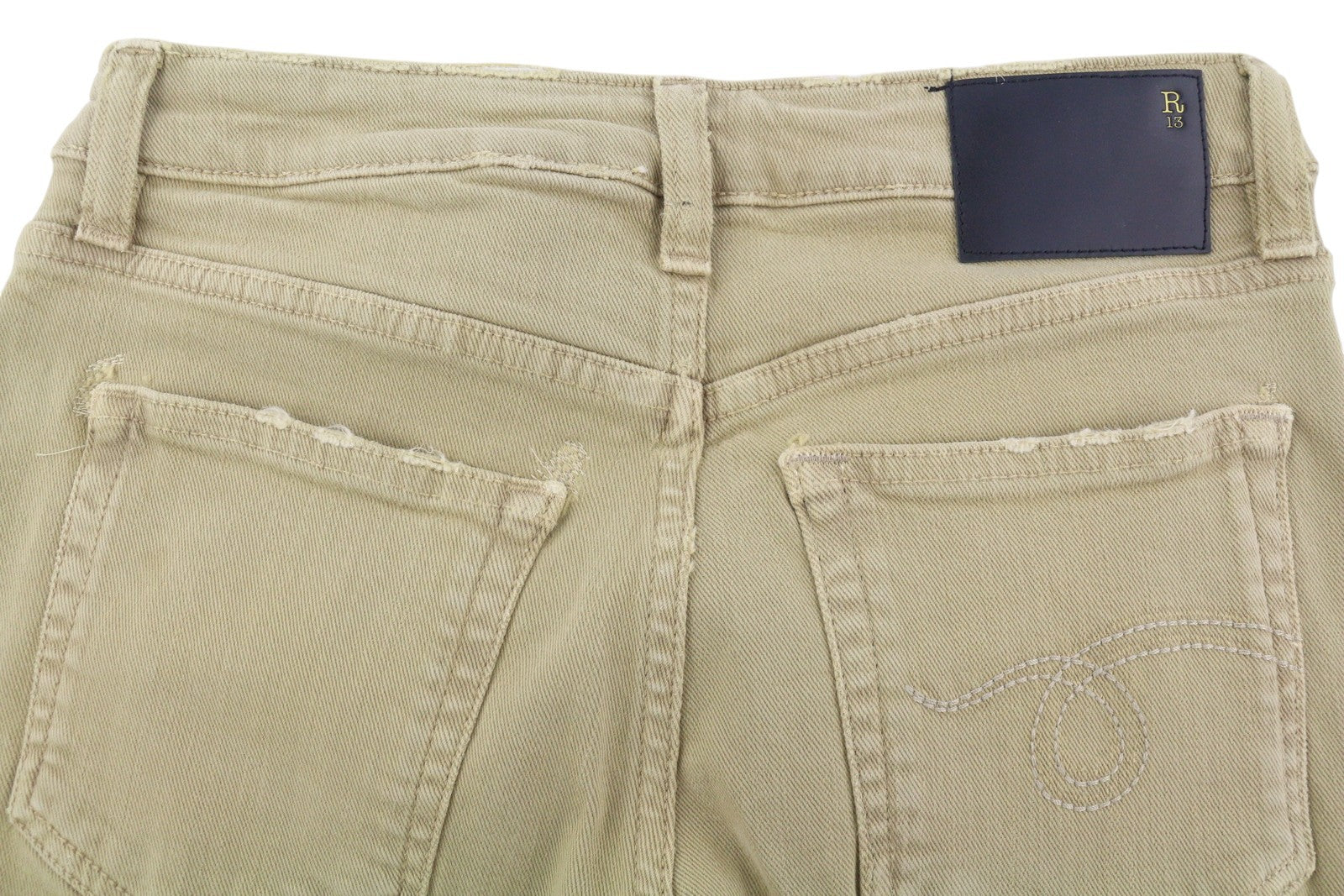 R13 berniukiški tiesūs moteriški džinsai, 24 chaki spalvos, tamprūs, skalbti, laisvalaikio stiliaus, iki kulkšnių, RRP 699 € 