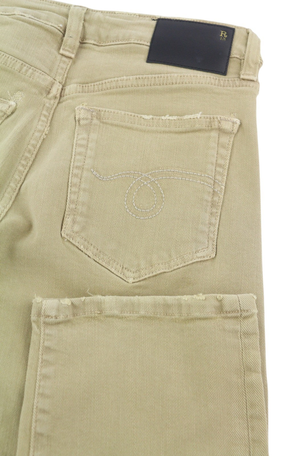 R13 berniukiški tiesūs moteriški džinsai, 24 chaki spalvos, tamprūs, skalbti, laisvalaikio stiliaus, iki kulkšnių, RRP 699 € 