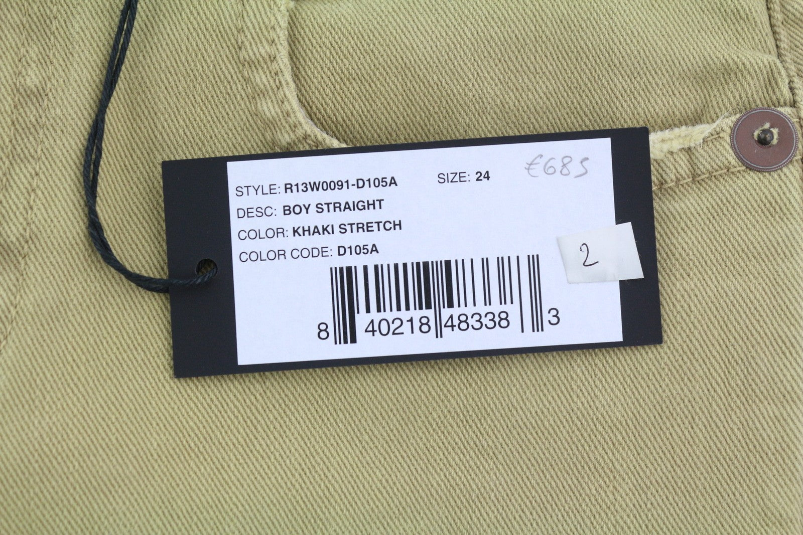 R13 berniukiški tiesūs moteriški džinsai, 24 chaki spalvos, tamprūs, skalbti, laisvalaikio stiliaus, iki kulkšnių, RRP 699 € 