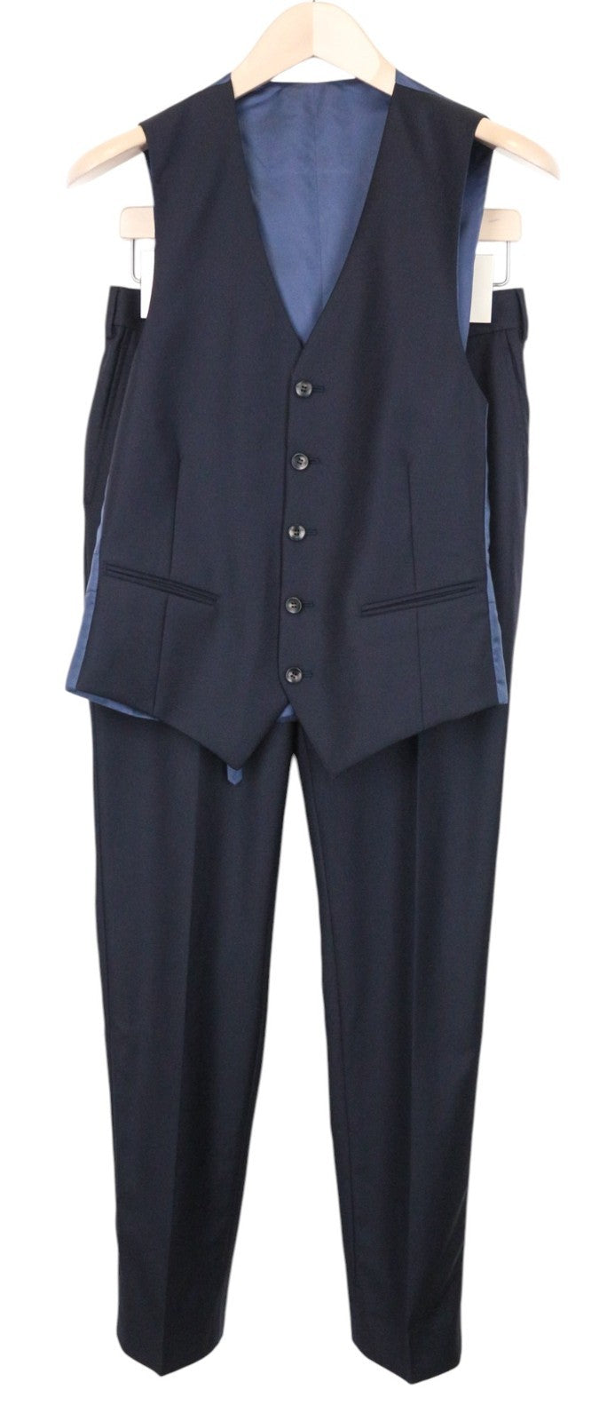 SUITSUPPLY Ferrara Men's Suit UK34R Navy Blue 2 Piece Waistcoat & Trousers Wool