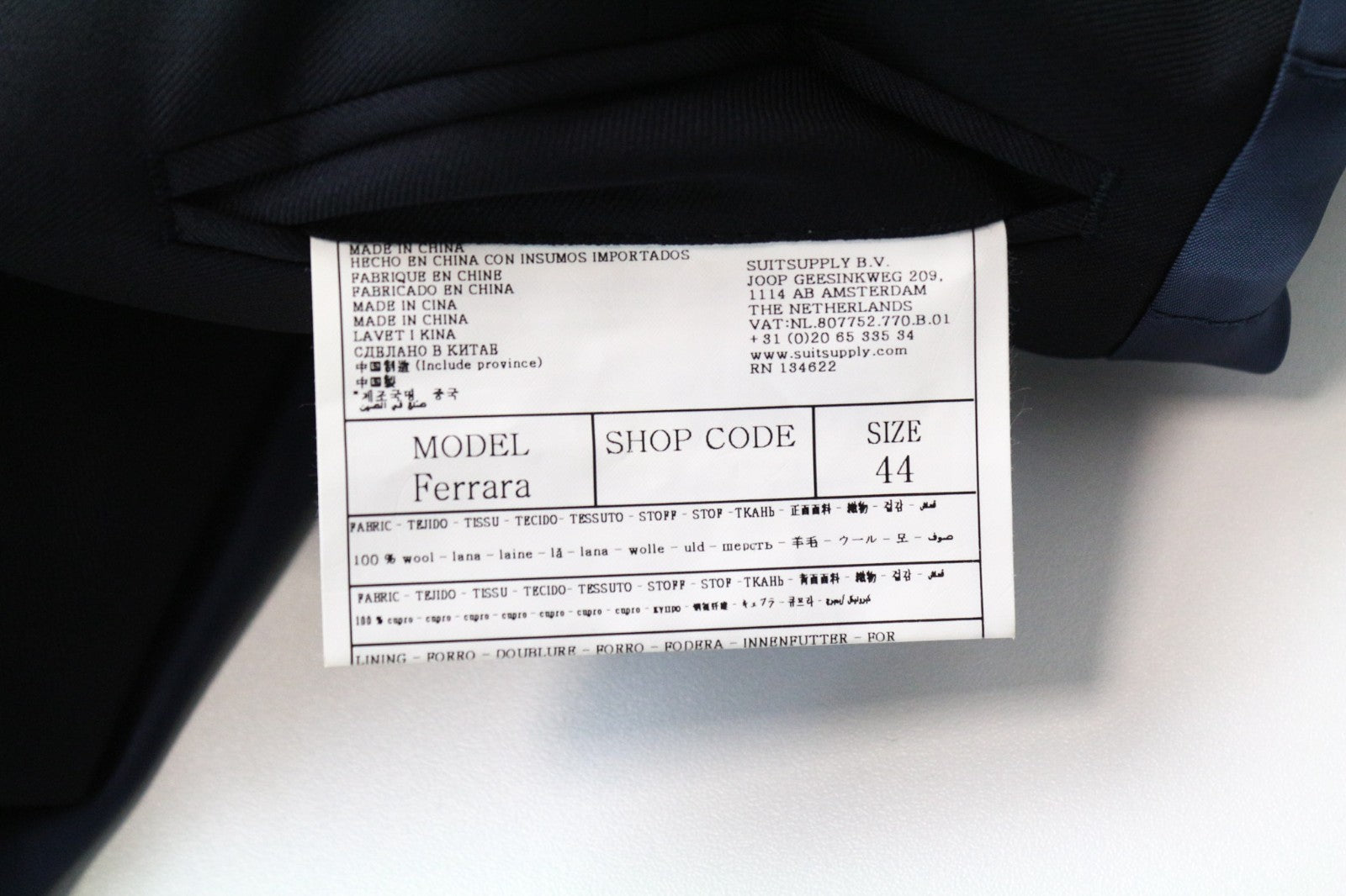 SUITSUPPLY Ferrara Men's Suit UK34R Navy Blue 2 Piece Waistcoat & Trousers Wool