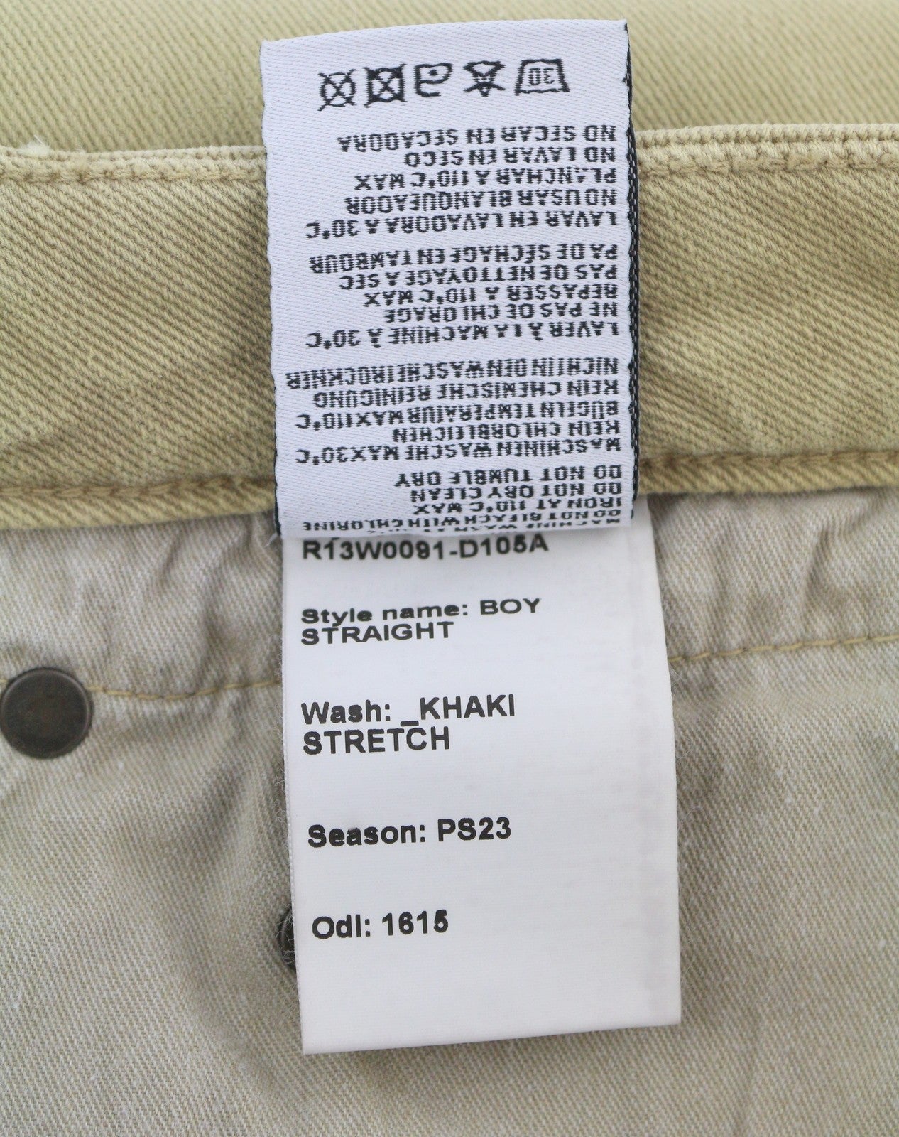 R13 berniukiški tiesūs moteriški džinsai, 29 chaki spalvos, tamprūs, skalbti, laisvalaikio stiliaus, iki kulkšnių, RRP 699 € 