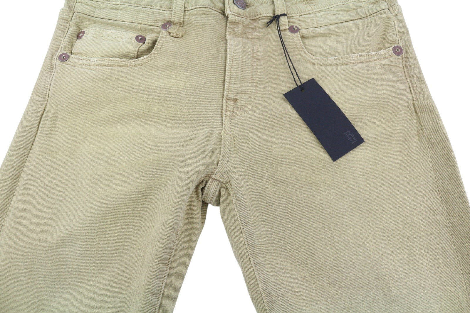 R13 berniukiški tiesūs moteriški džinsai, 29 chaki spalvos, tamprūs, skalbti, laisvalaikio stiliaus, iki kulkšnių, RRP 699 € 