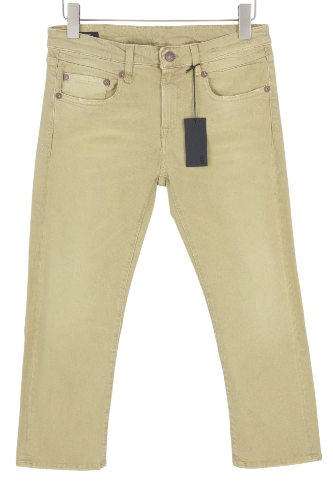 R13 berniukiški tiesūs moteriški džinsai, 29 chaki spalvos, tamprūs, skalbti, laisvalaikio stiliaus, iki kulkšnių, RRP 699 € 