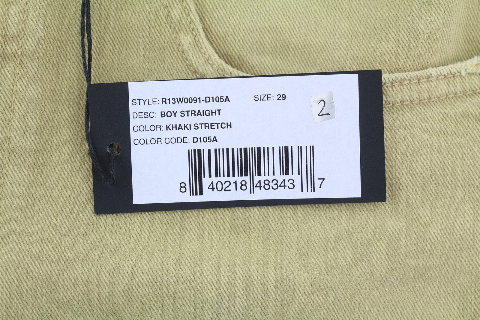 R13 berniukiški tiesūs moteriški džinsai, 29 chaki spalvos, tamprūs, skalbti, laisvalaikio stiliaus, iki kulkšnių, RRP 699 € 