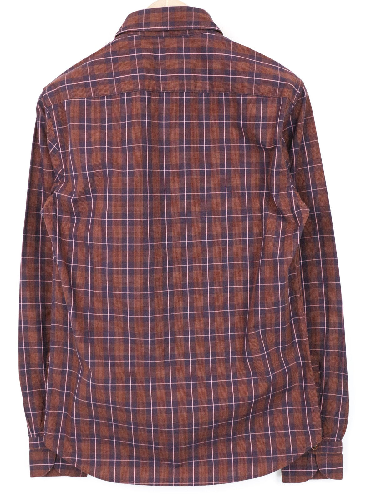 SCOTCH &amp; SODA Ams Couture vyriški marškinėliai S dydžio languotu raštu, violetinės rudos spalvos medvilniniai