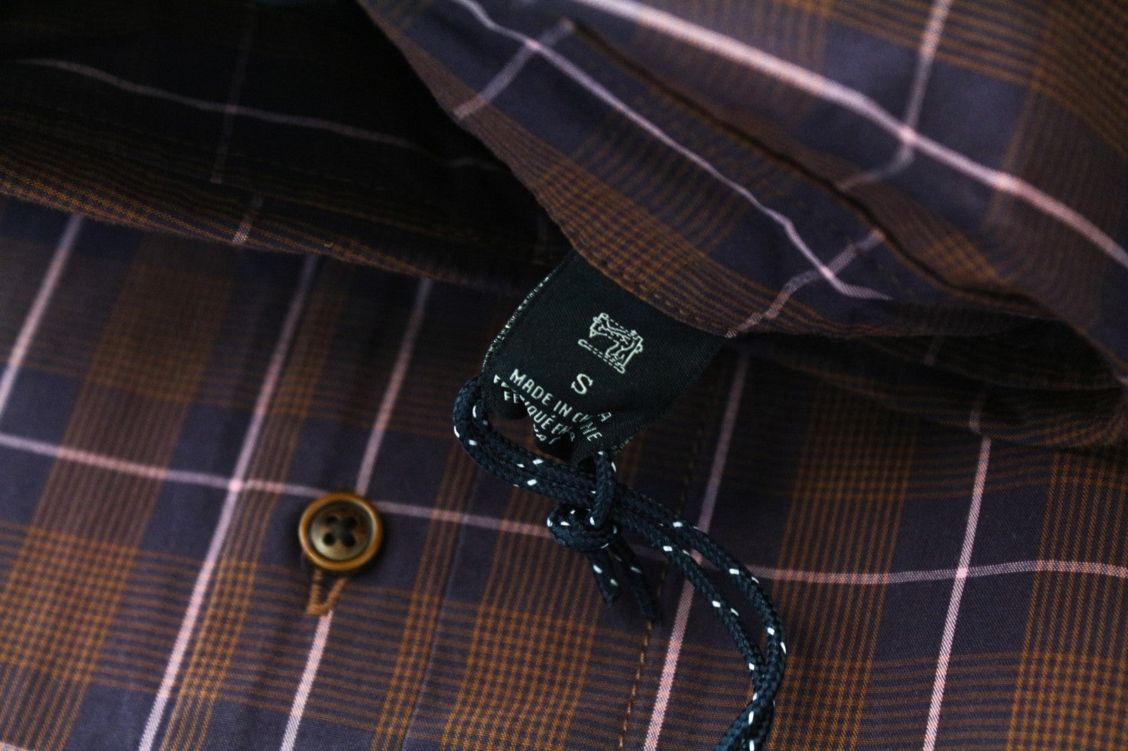 SCOTCH &amp; SODA Ams Couture vyriški marškinėliai S dydžio languotu raštu, violetinės rudos spalvos medvilniniai