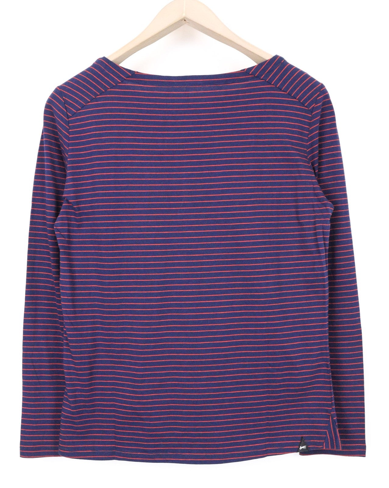 DENHAM Glide moteriški marškinėliai XS dydžio, tamsiai mėlyni, raudoni dryžuoti, medvilniniai ilgomis rankovėmis, laisvalaikio stiliaus 