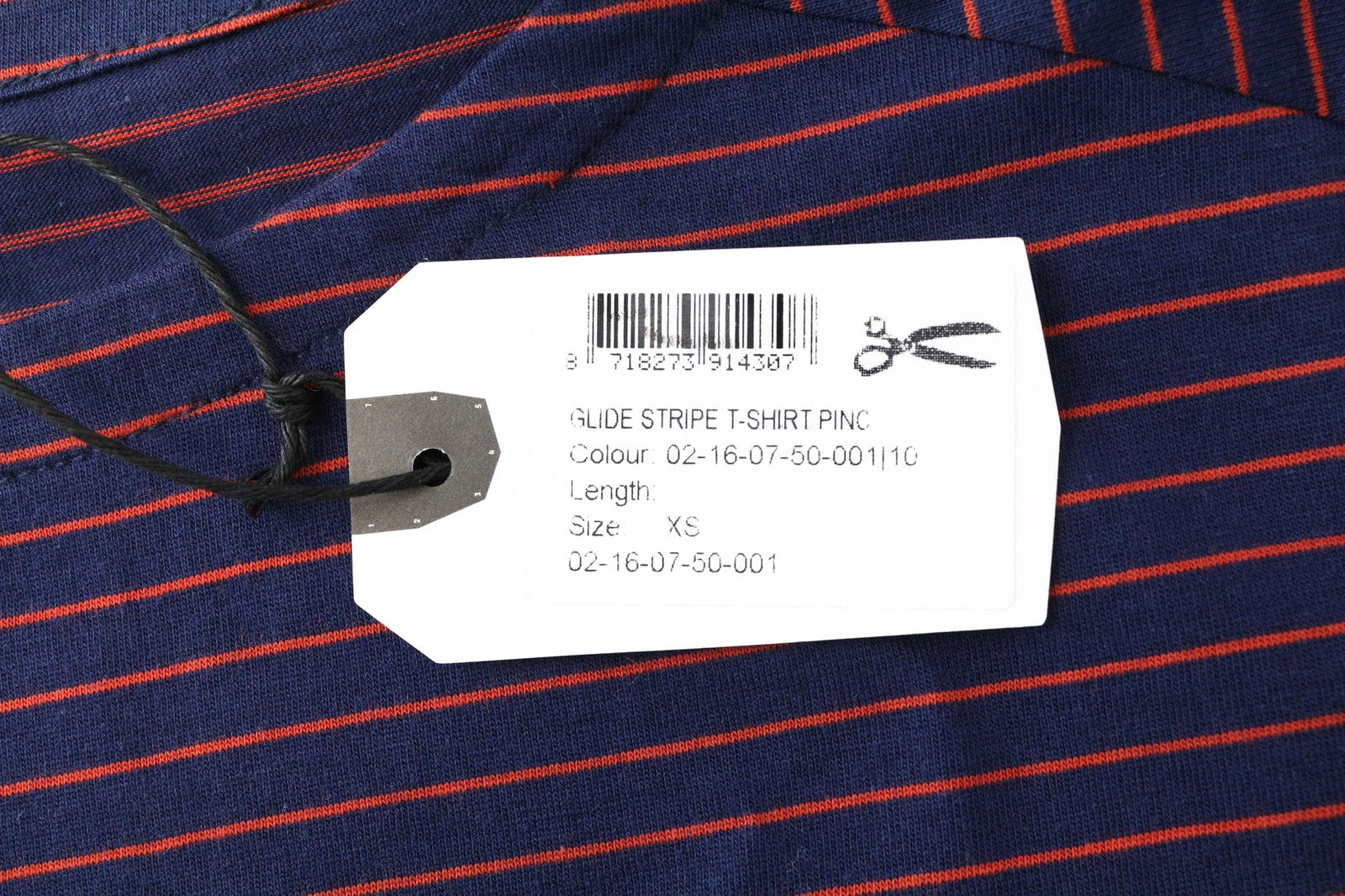 DENHAM Glide moteriški marškinėliai XS dydžio, tamsiai mėlyni, raudoni dryžuoti, medvilniniai ilgomis rankovėmis, laisvalaikio stiliaus 