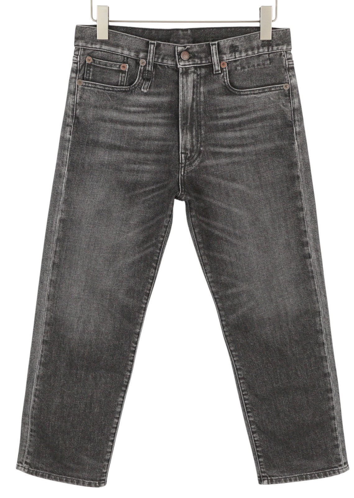 R13 Boyfriend moteriški džinsai 27 juodi, skalbti, išblukę, iki kulkšnių, trumpinti, su užtrauktuku. 