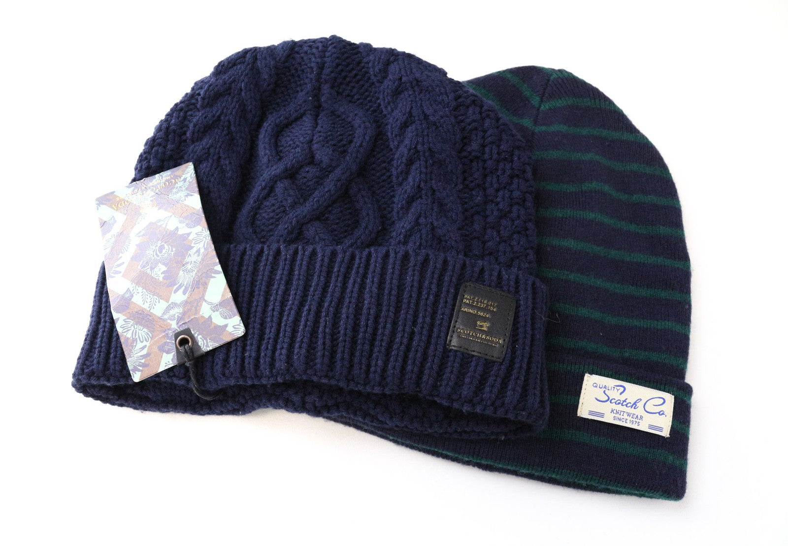 SCOTCH & SODA Men's Hat OS Navy Blue Beanie 2 Pack Chunky Wool Blend Knit