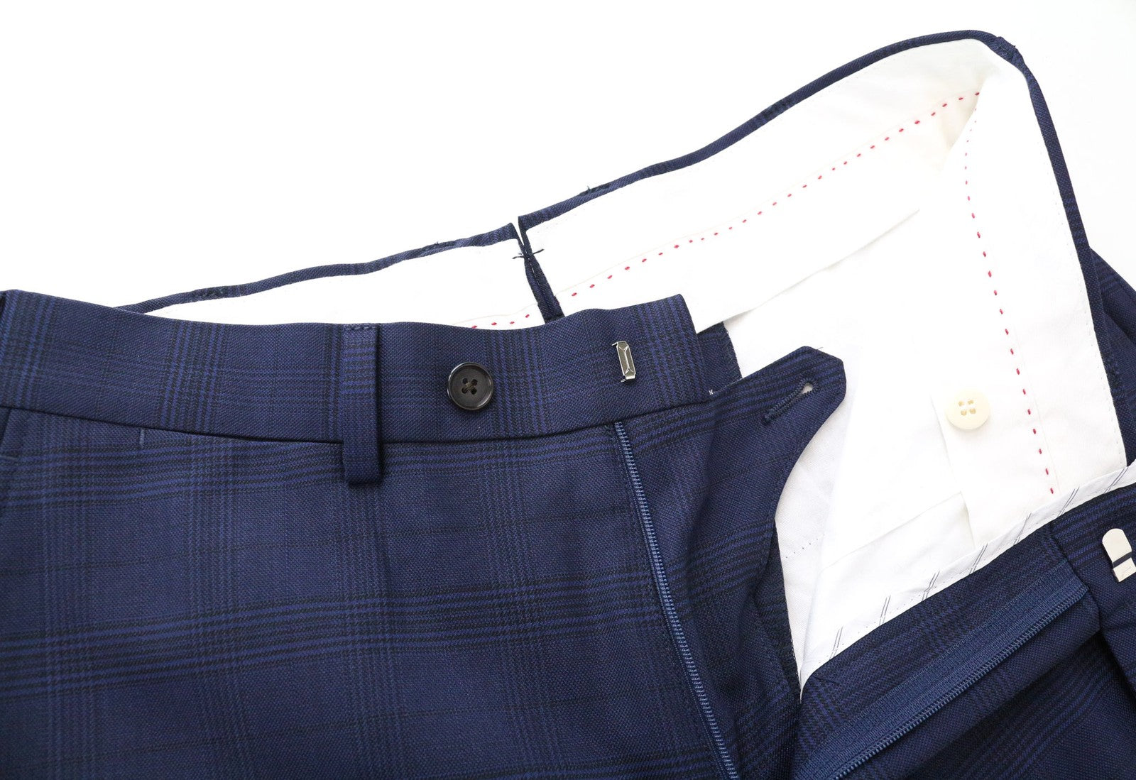 SUITSUPPLY Men's Trousers 44 Blue Checked Pattern Pleated Front Wool Formal