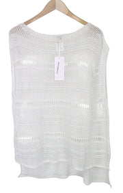 BIANCOGHIACCO moteriški marškinėliai L dydžio sidabriniai be rankovių, medvilnės mišinio permatomo megztinio audinio 