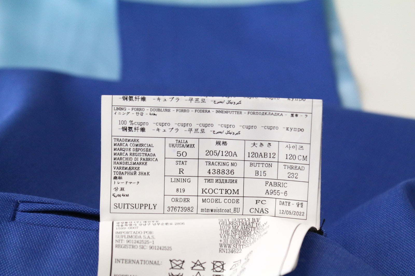 SUITSUPPLY Ferrara Men's Suit UK50R Blue 2 Piece Waistcoat & Trousers Pure Wool