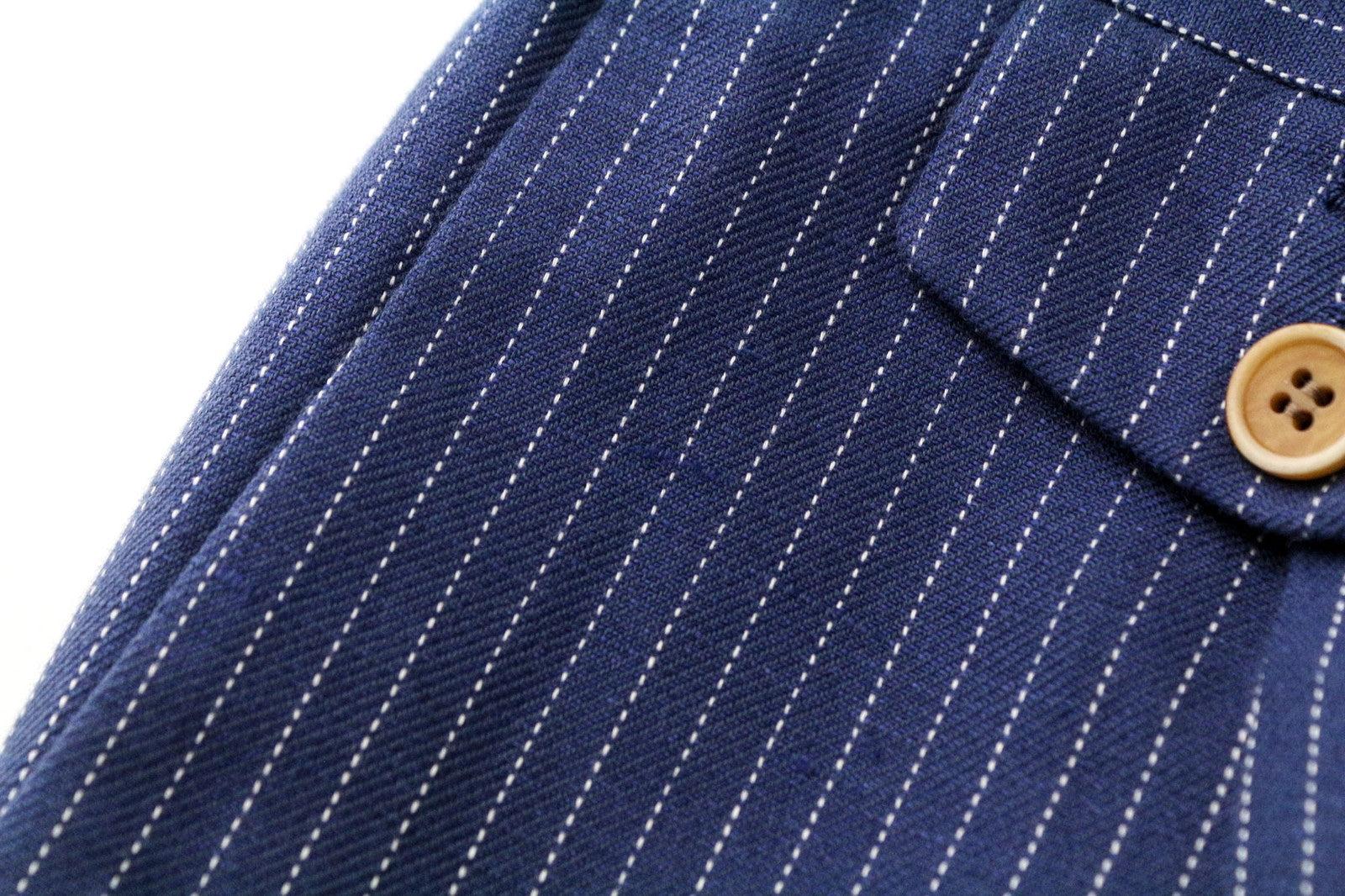 SUITSUPPLY Brentwood vyriškos kelnės, UK38R, mėlynos, klostytos, lininės, medvilninės, dryžuotos 