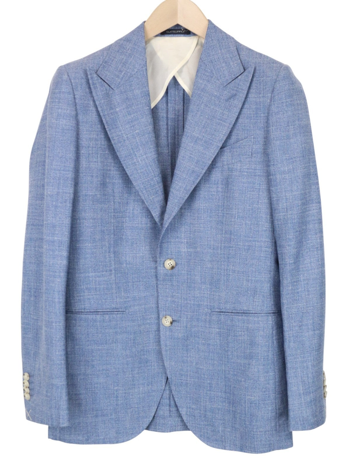 SUITSUPPLY La Spalla Men's Suit UK34R Peak Lapel Blue Wool Silk Linen 2 Piece