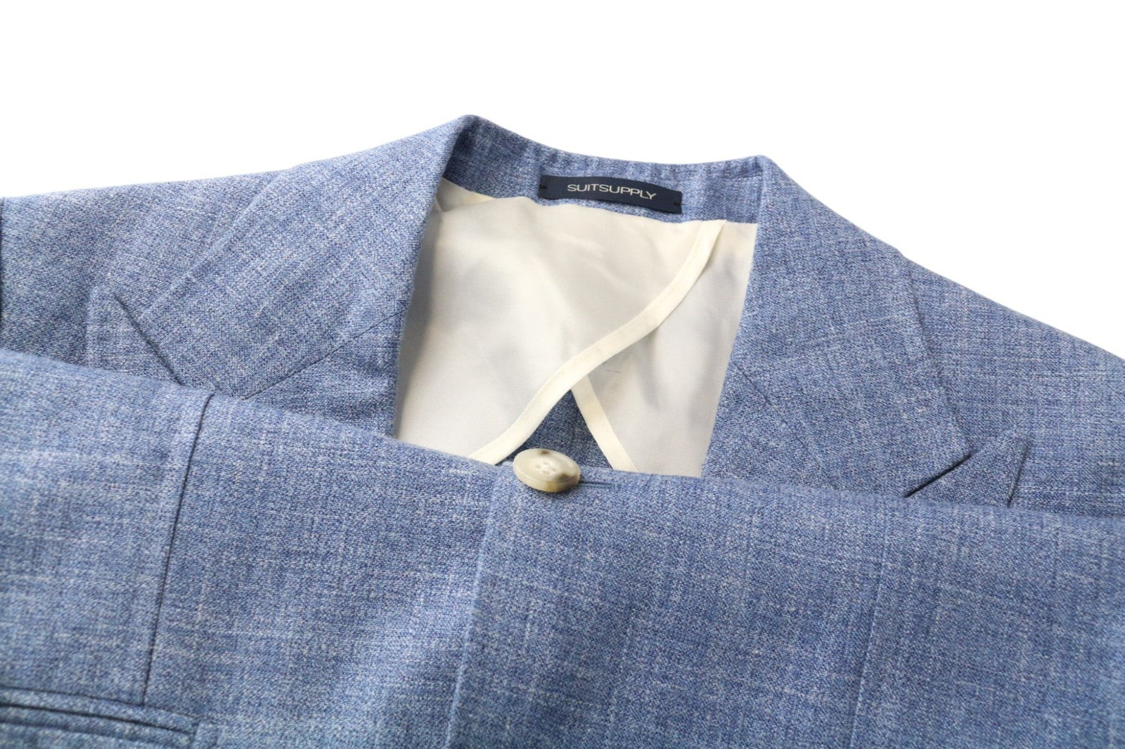 SUITSUPPLY La Spalla Men's Suit UK34R Peak Lapel Blue Wool Silk Linen 2 Piece