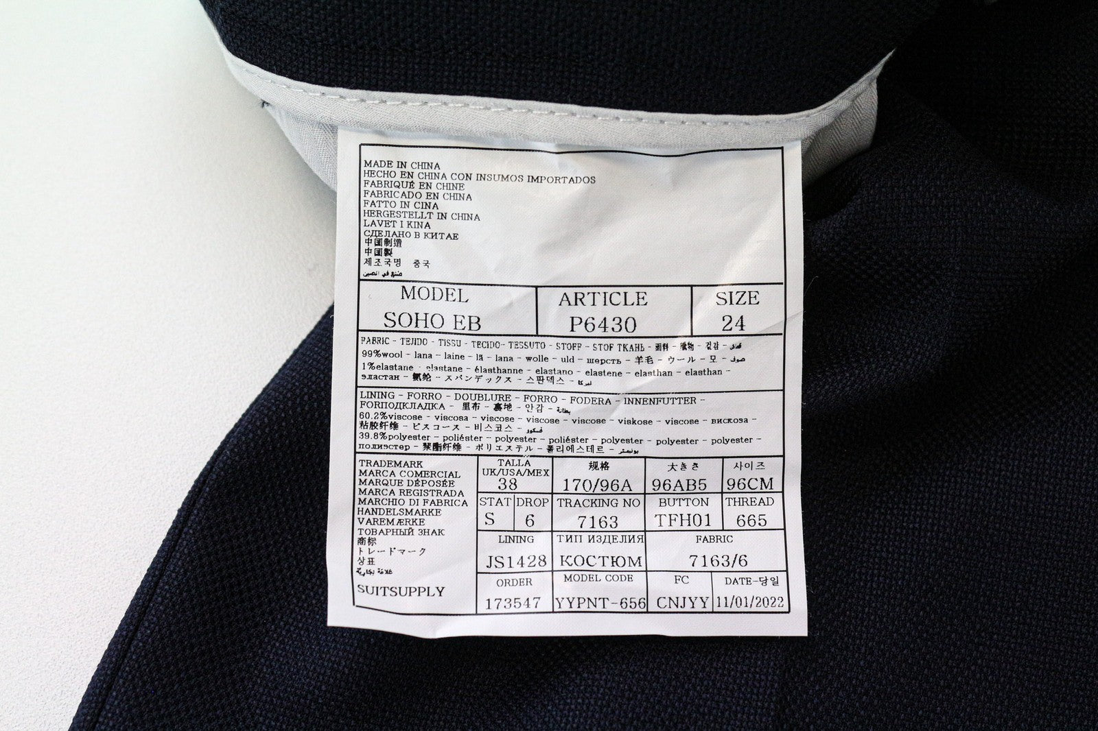 SUITSUPPLY Havana Men's Suit UK38S Slim 2 Piece Blue Formal Wool Stretch Unlined