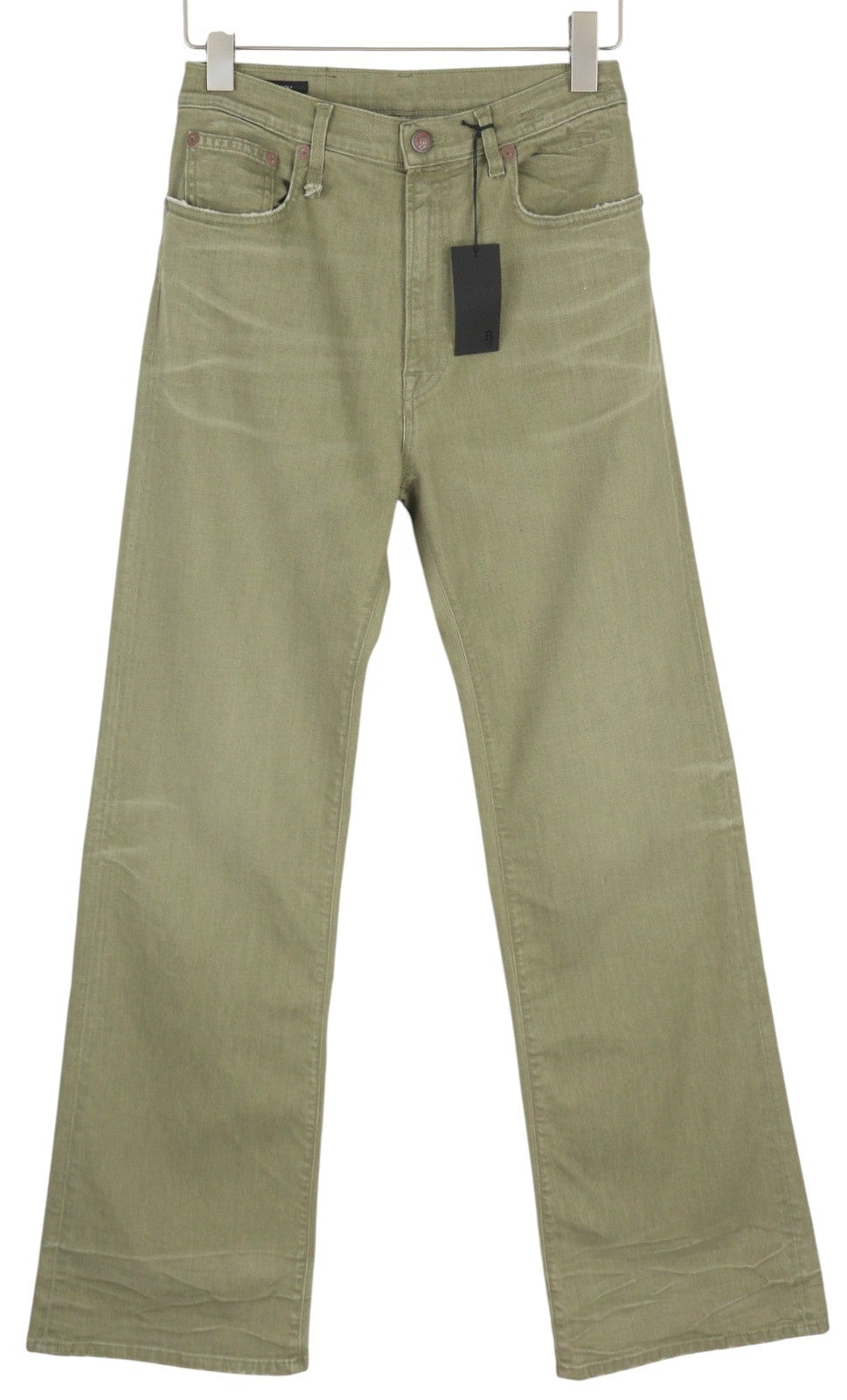 R13 Jane Women Jeans 28 Olive Green Stretch Loose Straight High Waist RRP€699