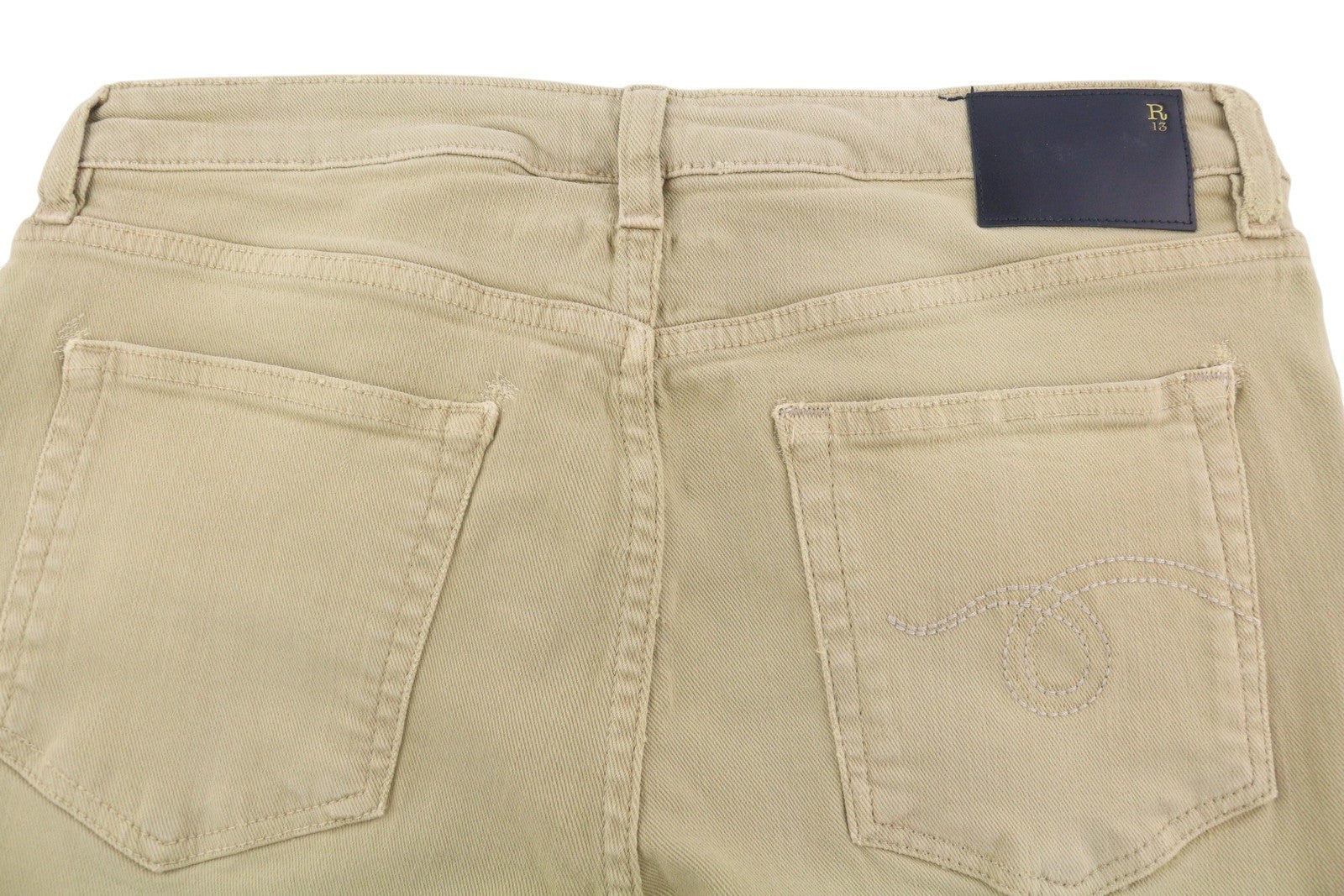 R13 Boy Straight Women Jeans 30 Khaki Stretch Washed Ankle Length Casual RRP€699