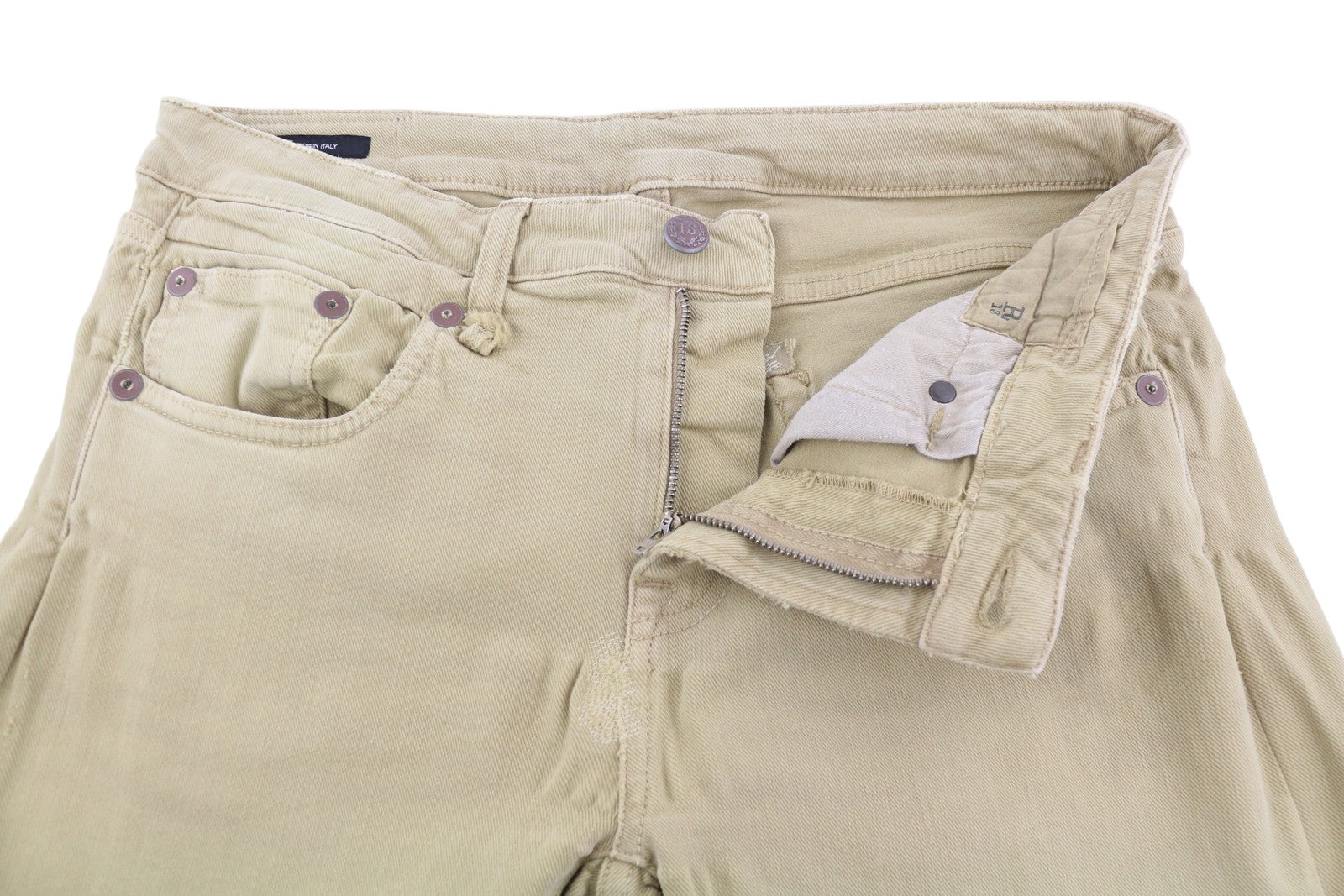 R13 Boy Straight Women Jeans 30 Khaki Stretch Washed Ankle Length Casual RRP€699