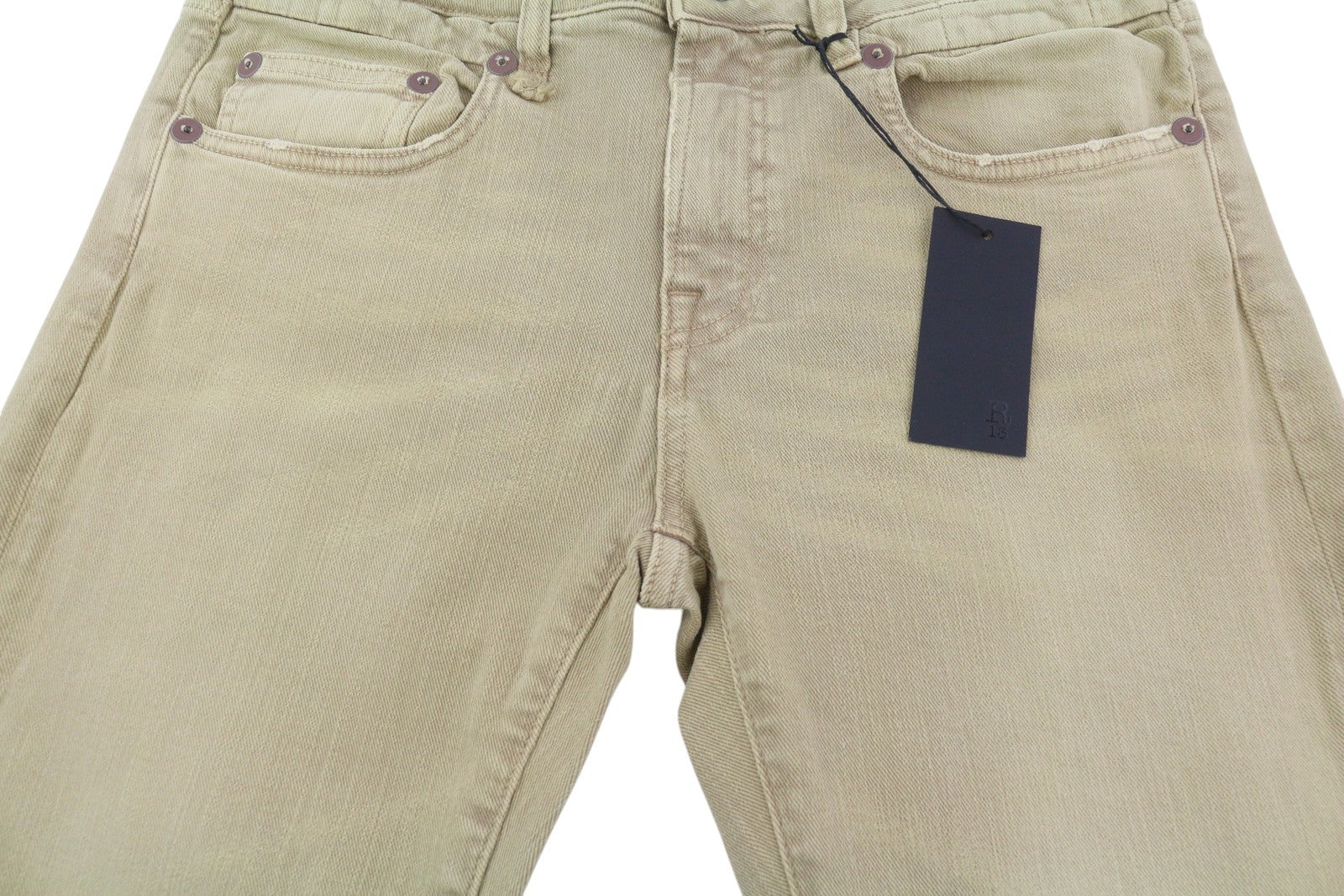 R13 Boy Straight Women Jeans 29 Khaki Stretchy Faded Ankle Length Casual RRP€699